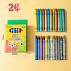A set of 24 washable non-stain crayons in various colors packaged in a yellow box.