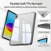 A clear TPU bumper case for an iPad, showing features like shockproof design and precise cutouts.