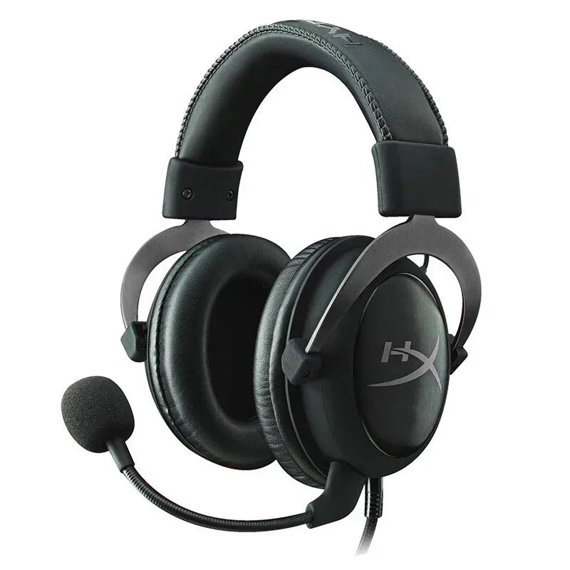 Black HyperX Cloud II wired gaming headset with over-ear headphones and a detachable microphone