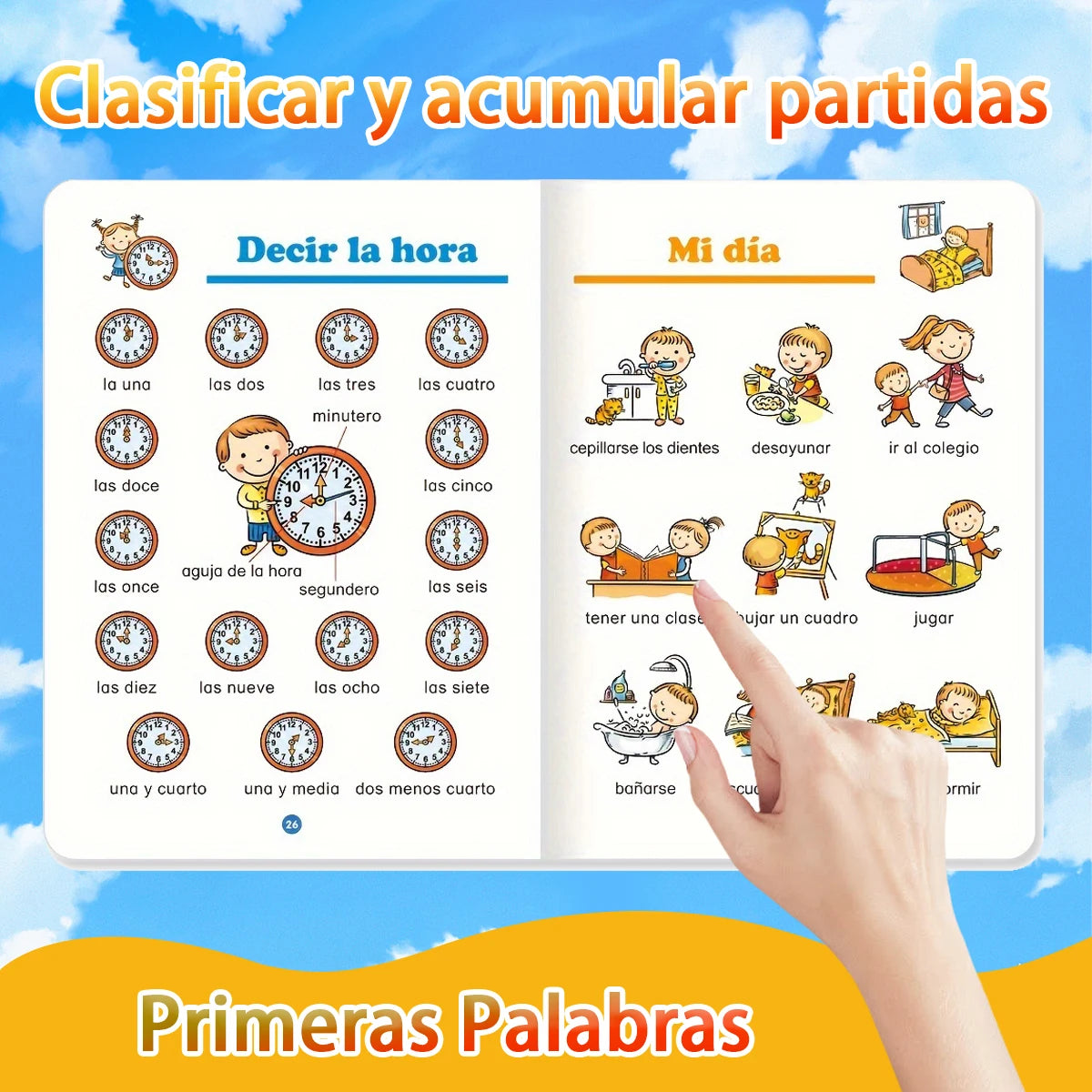 Kinderbuch Spanisch: Lernen, Spiele klassifizieren und sammeln, mit Übungen zum Stellen der Zeit und täglichen Handlungen