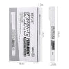 A set of three white permanent markers with black tips and white bodies shown next to their dimensions.