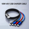 A black and blue 4-in-1 USB charger cable with multiple connectors shown on a gray background.