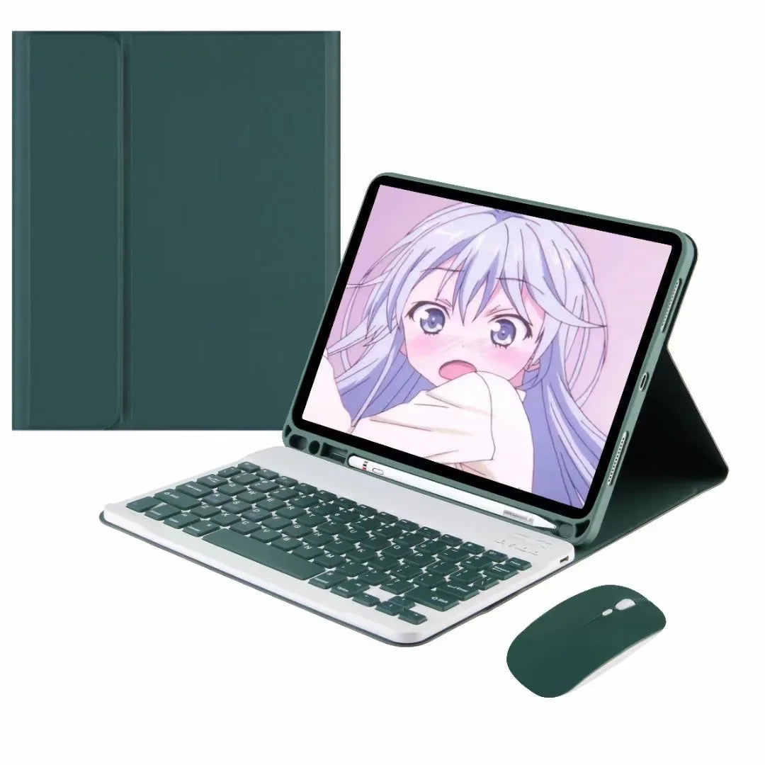 Gräber magnetisches Leder-Keyboardcase für ein Apple iPad, gezeigt mit Laptop und Maus.