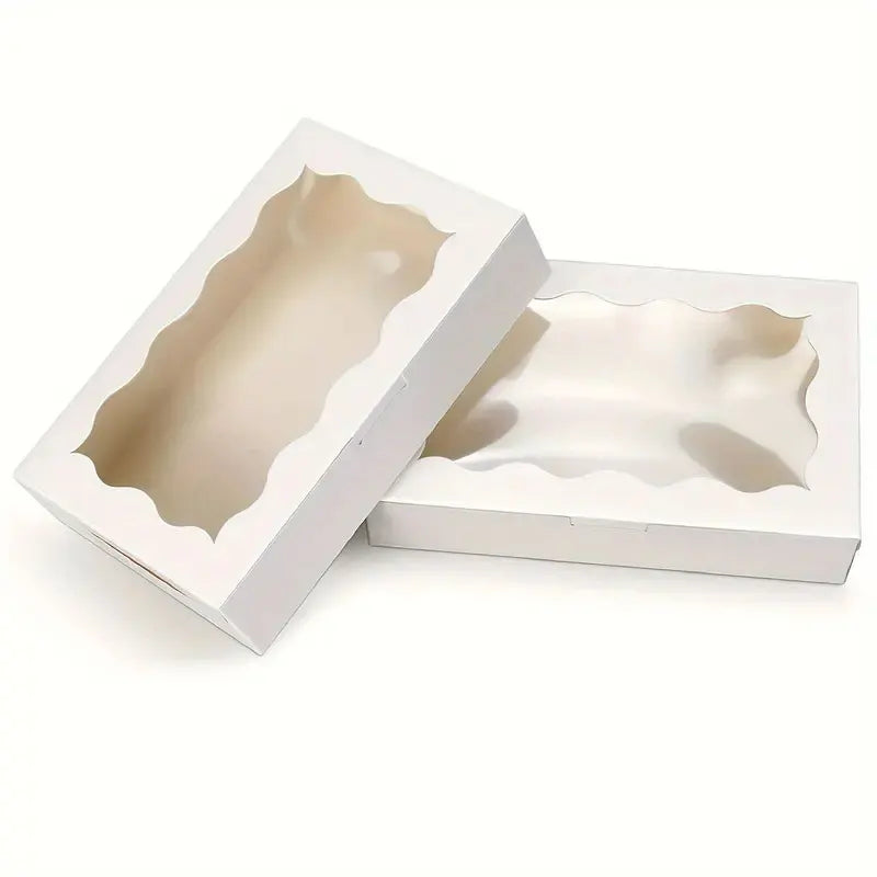 A white kraft paper gift box with a decorative cutout for holding cookies, bread, or candy.