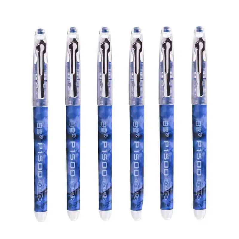 A set of five precision rollerball gel pens in blue and black packaging.