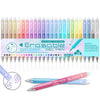 A collection of colorful erasable gel pens in various shades and colors displayed in a row.