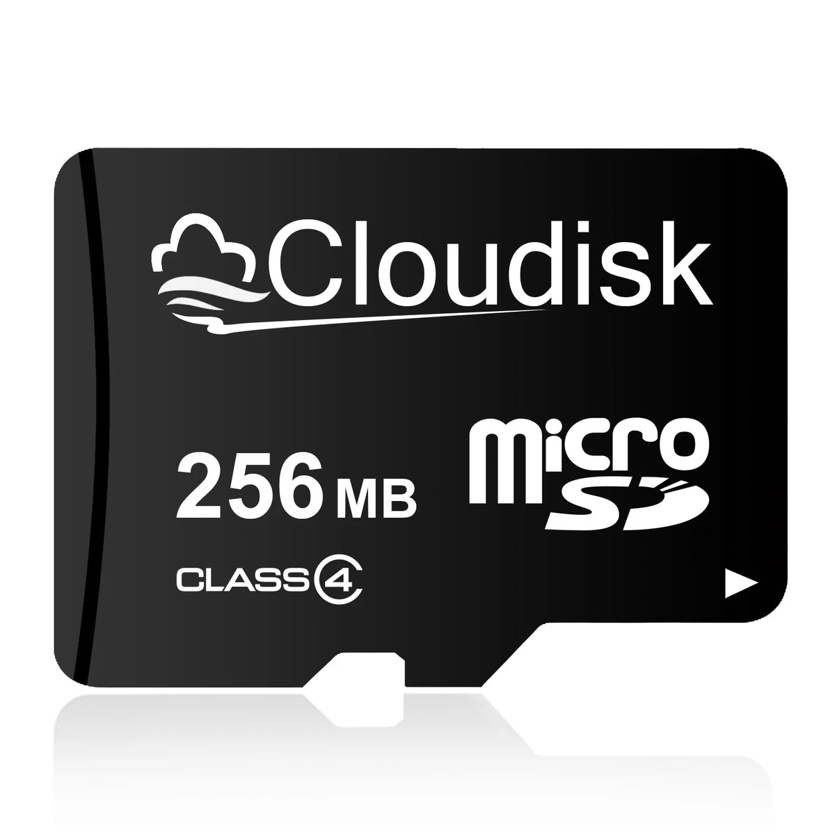 A black microSD memory card labeled Cloudisk 256 MB Class 4