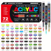 A set of 72 multi-color acrylic brush markers with various colors and tips displayed in a box.