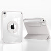 A white magnetic rotating protective case for an Apple iPad is shown in a studio setting.