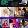 A collection of products including a portable clip-on LED light, a camera, and various beauty and video equipment.