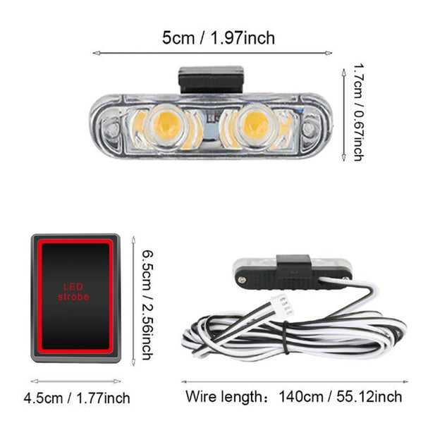 A rectangular LED strobe light module with a black housing and wires for connection.