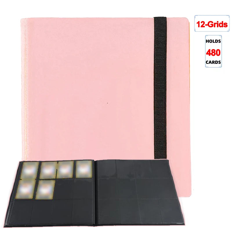 Pink card binder album with 12 grids and capacity for 480 cards.