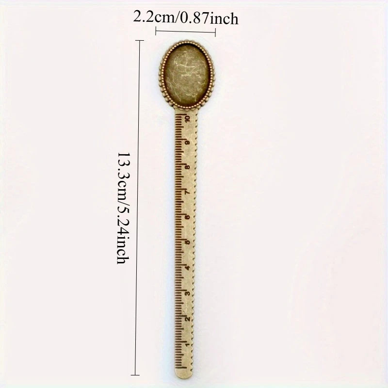 Vintage brass straight ruler measuring 13.3 cm or 5.24 inches with a round marker.