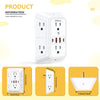 A white wall socket power strip with multiple outlets and USB charging ports shown from the front and side.