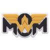 A black and yellow shoe charm set featuring the initials MWM with stylized wings.