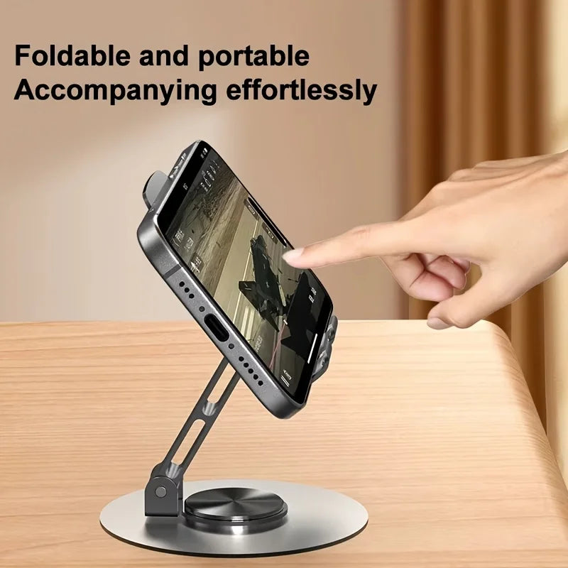 Une main place un smartphone sur un support portable et pliable pour la visualisation.