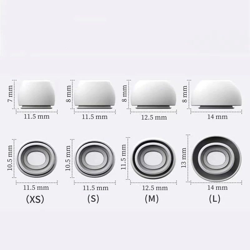 A set of replacement silicone eartips for AirPods Pro in various sizes XS, S, M, and L.
