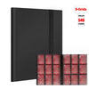 A black card binder album with a black cover and a black strap, showing 9 grids that hold 540 cards.