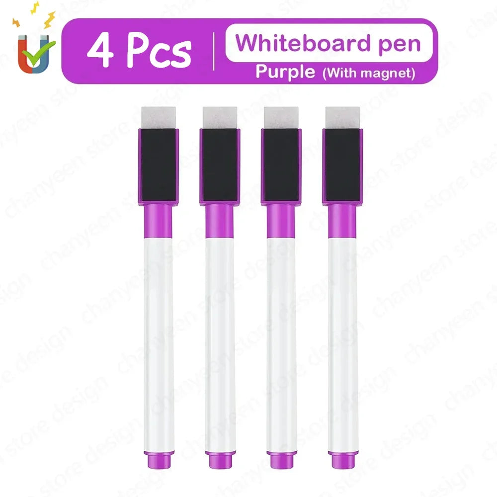 Vier lila Whiteboard-Stifte mit Magneten im Set
