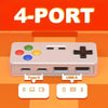 A beige 4-port USB hub featuring Type-C and USB-A ports, shown with various device icons.