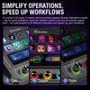 A close-up view of the MiraBox N4 Pro Stream Deck Controller showing various interaction modes like tap, touch, and turn.