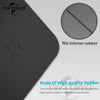 A close-up view of a black non-slip mouse pad with a plaid pattern texture and rubber grip.