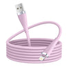 Pink fast charging USB cable coiled and connected to a connector tip