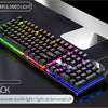 A black low profile wired gaming keyboard featuring colorful mixed light and gap character double light.