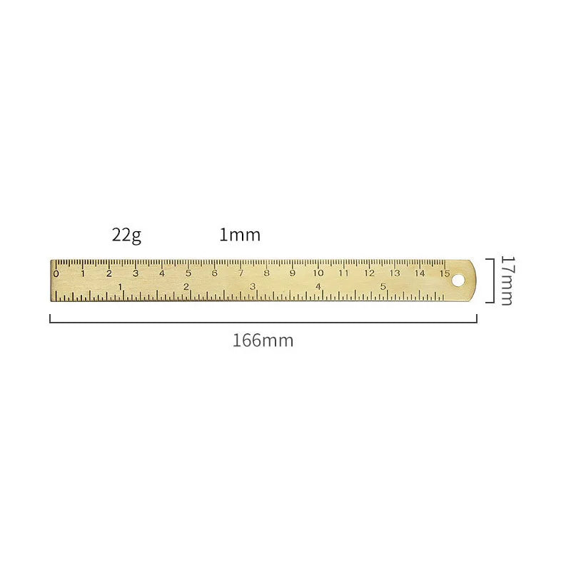 A brass drafting set with a 22g thickness and 1mm width, shown against a ruler.