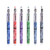 A set of fifteen precision rollerball gel pens in various colors and finishes displayed in a row.