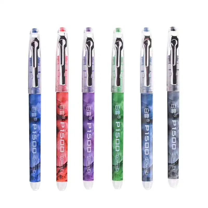A set of fifteen precision rollerball gel pens in various colors and finishes displayed in a row.