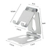 Support de téléphone en métal argenté avec bras réglables et base plate.