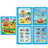 A set of five watercolor drawing and coloring notebooks featuring various vehicles like cars, airplanes, helicopters, and shi