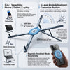 A multi-functional magnetic stand for phones and tablets, featuring vertical, angled, and ergonomic modes.