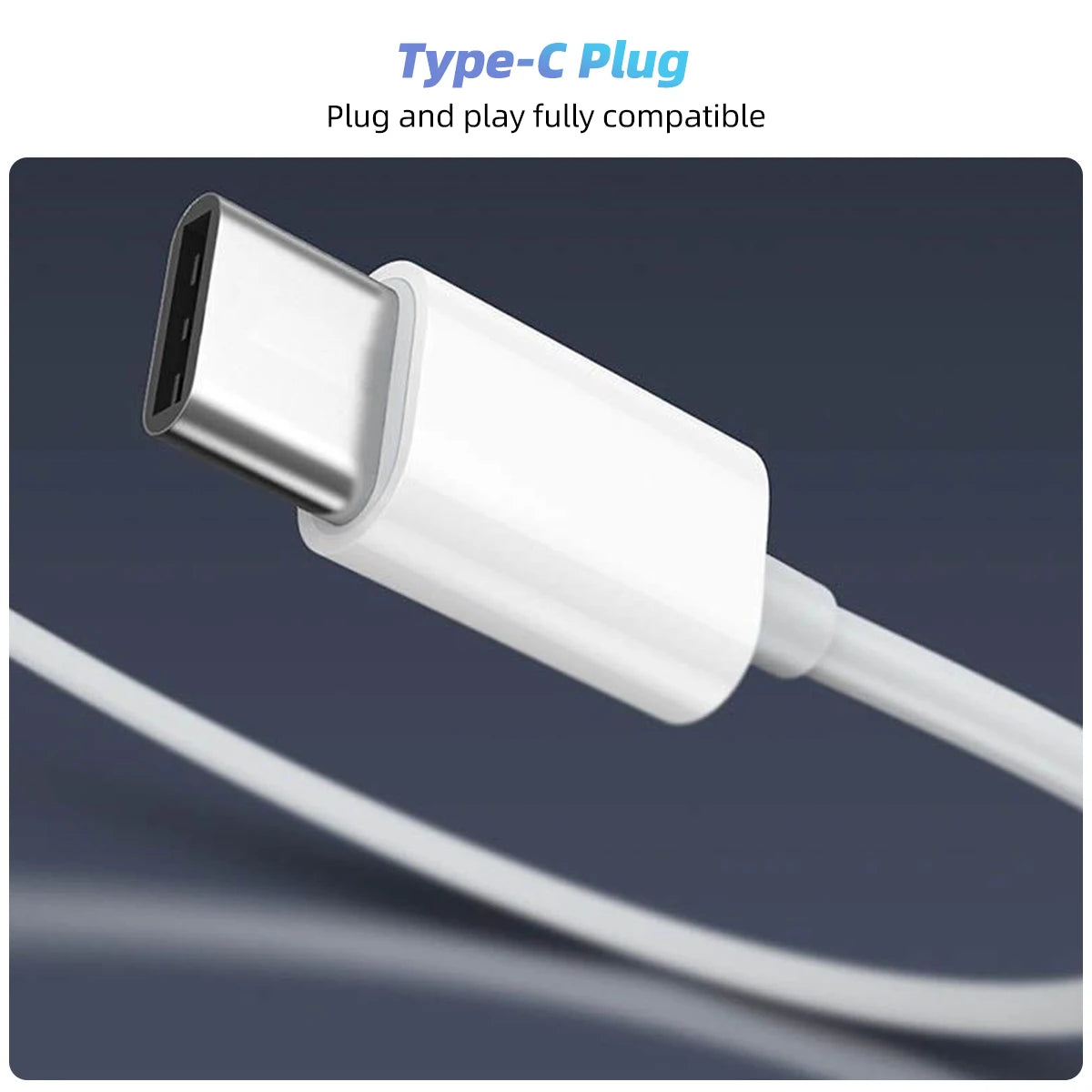 A white Type-C plug and cable for fully compatible connection.