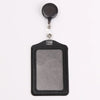 Black PU leather retractable ID card holder with a clear badge case and reel.