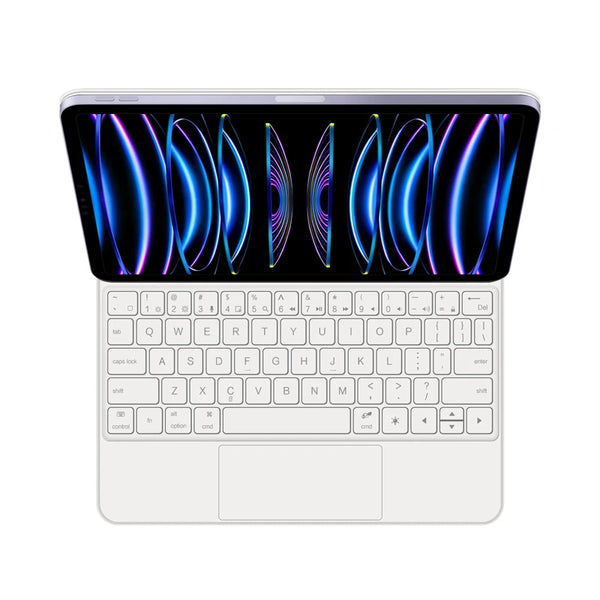 Backlit touchpad magic keyboard for iPad showing a glowing blue light display
