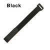Black reusable hook and loop cable tie strap with a plastic buckle.