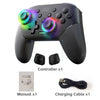 A black programmable controller for Nintendo Switch with accessories and a charging cable.