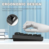 A close-up view of black mechanical keyboard keycaps and a white hand demonstrating the ergonomic design for tapping action.