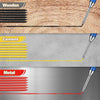 Comparison of pencil marks on wooden, cement, and metal surfaces using a mechanical pencil set.