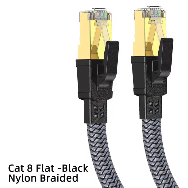 Schwarzes Nylon-geflechtetes Cat 8 Ethernet-Kabel mit RJ45-Steckern