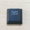 A dark blue mechanical keycap labeled NUM LOCK for a Dell Alienware keyboard.