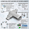 A silver USB 2.0 Type-C OTG flash drive with a metal casing and various connectors shown on a white background.