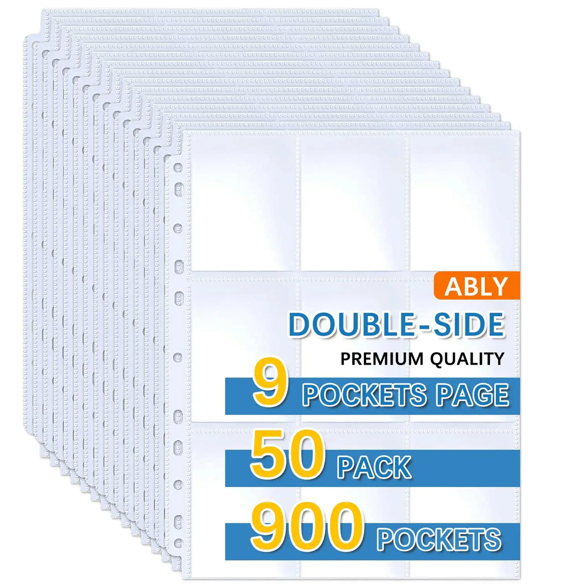 A stack of 50 packs of double-sided card sleeve pages with 900 pockets for binder albums