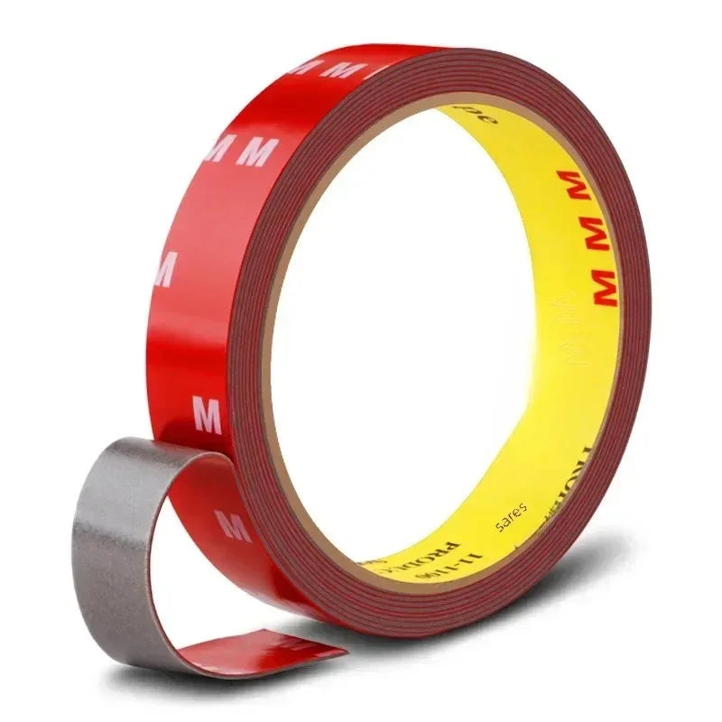 Roll of red and yellow heavy duty acrylic foam double sided tape for sealing and bonding