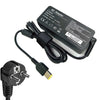 Black AC adapter for laptop with a power cord and plug.