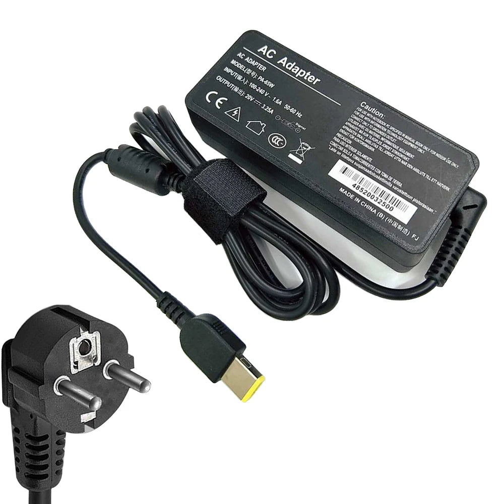 Black AC adapter for laptop with a power cord and plug.