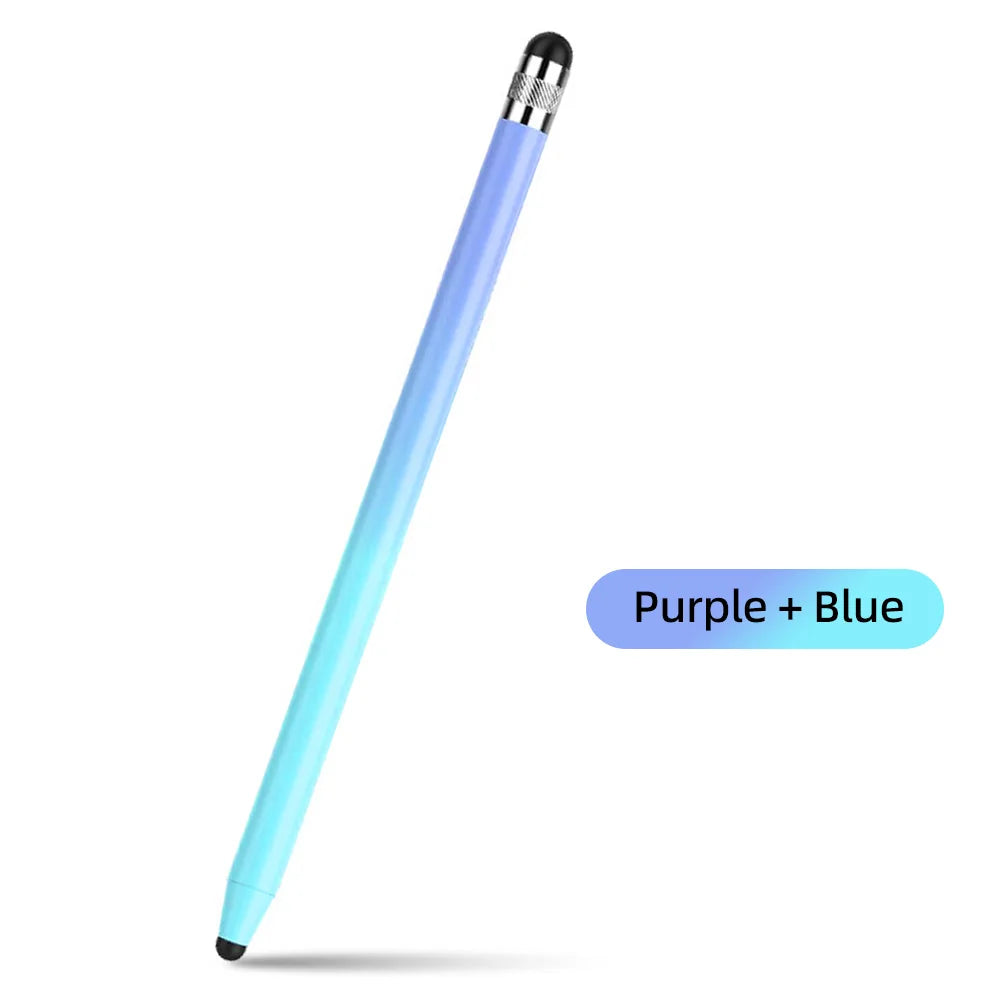A long, slender capacitive stylus pen with a purple and blue gradient tip.