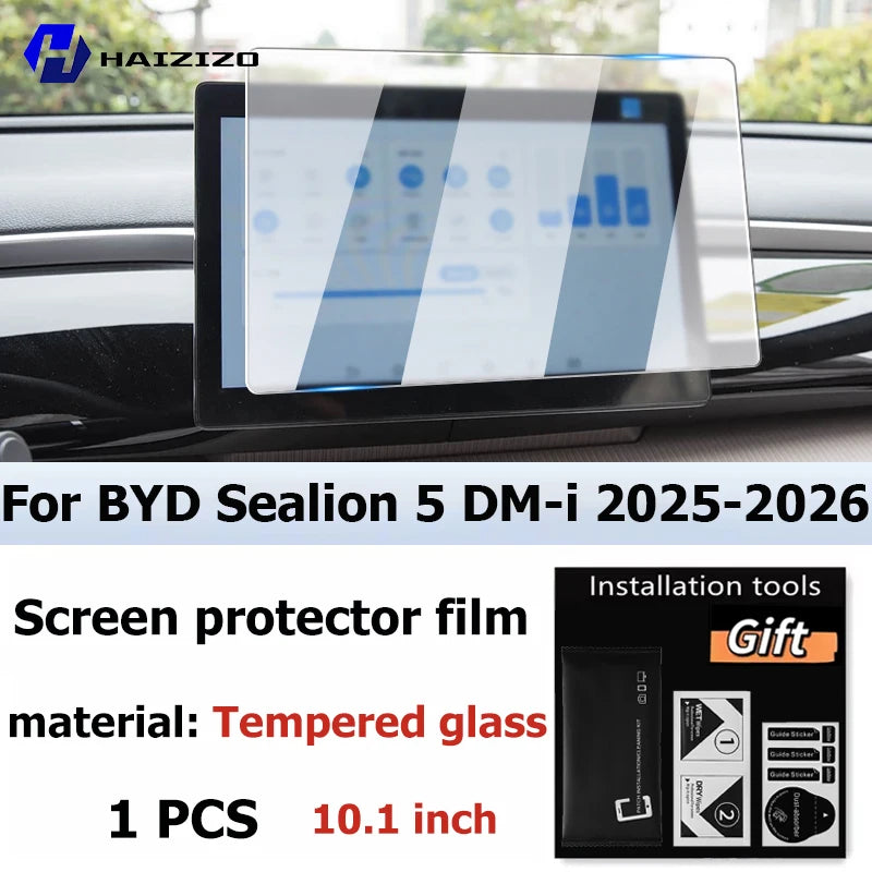Screen protector film for BYD Sealion 5 DM-i car navigation screen, made of tempered glass.